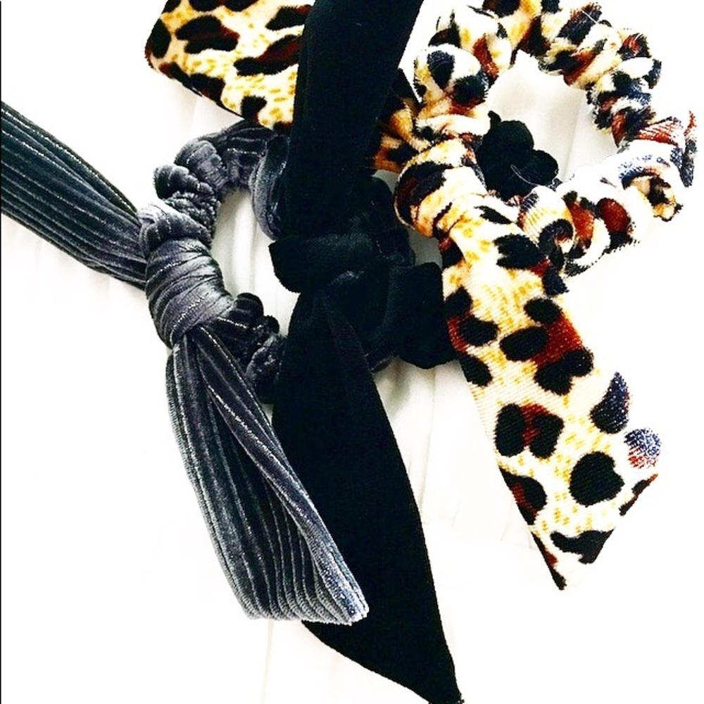 3 Velvet Bow-Tie Scrunchies
